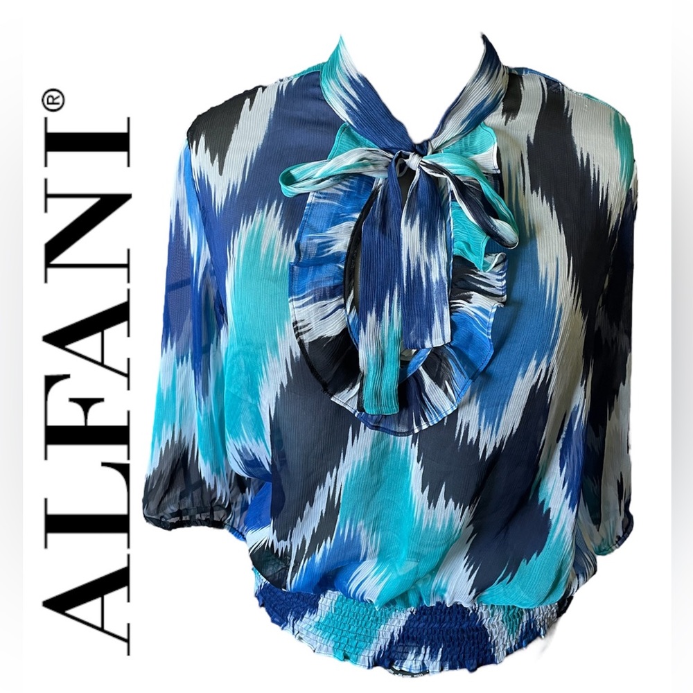 Alfani Sheer Neck Tie Blouse